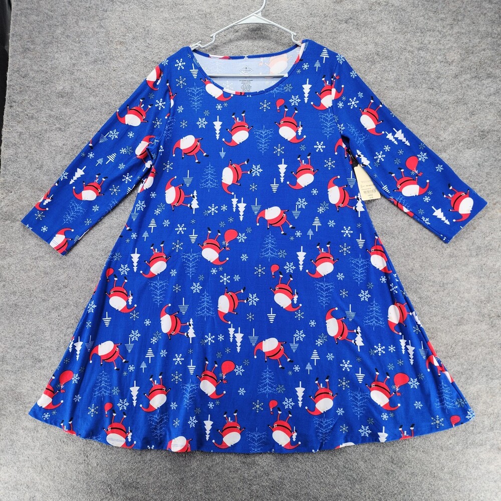 St Johns Bay Nightgown Womens Large Blue Santa Holiday